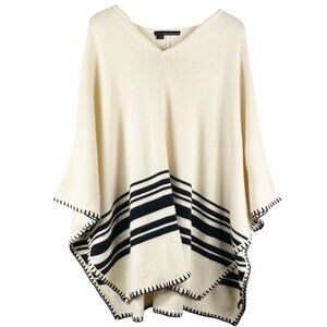 360 Cashmere Women's Cream Black Cape Shawl Poncho Soft Cozy Cashmere Wool Small